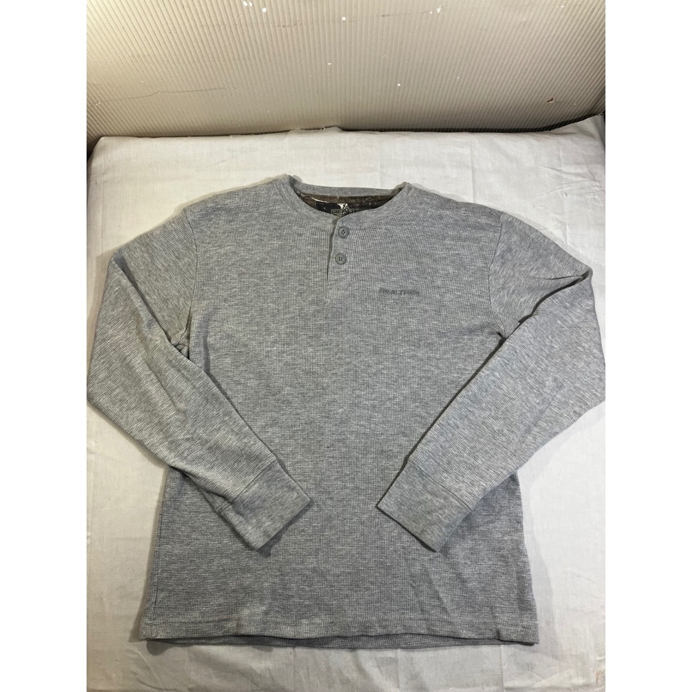Realtree Mens Gray Waffle‎ Knit Thermal Henley Long Sleeve Shirt Size M 38/40